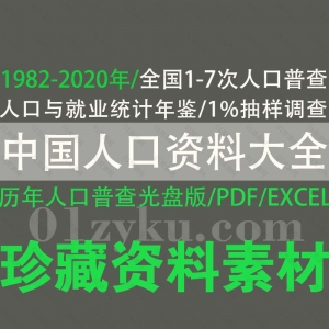 1998-2020年中国人口与就业统计年鉴/全国1-7次人口普查数据/1995-2015年人口1%抽样调查/微观数据光盘版+PDF+EXCEL资料合集