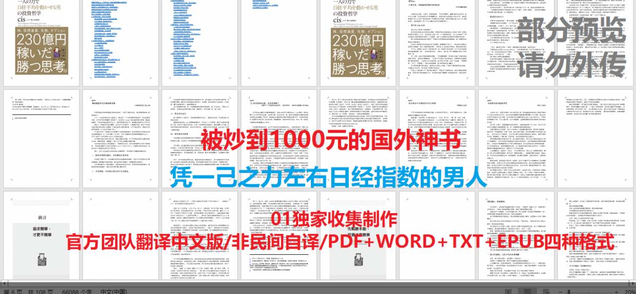 【中文电子版+配套视频】被炒到1000元的神书，《凭一己之力左右日经指数的男人的投资哲学》（PDF+WORD+EPUB+TXT）